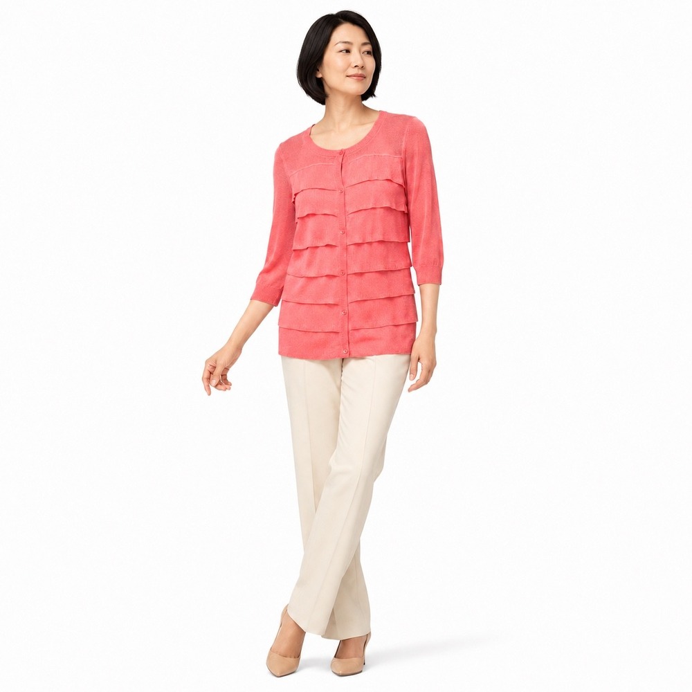 Talbots Cardigan Pink Tiered Ruffle Balletcore Coquette Romantic Twee Womens S